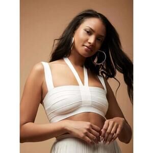 Herve Leger‎ Strappy Crop Top Forever21 white tennis zipper Medium  M